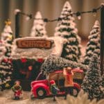 a miniture scene with christmas tress and snow